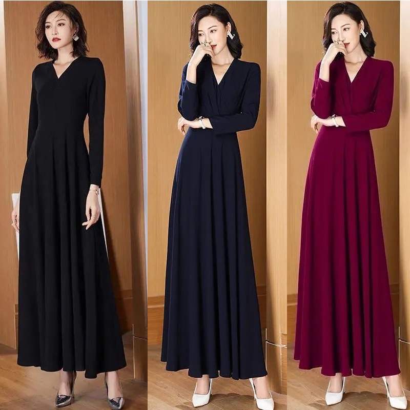 READY STOCKDress muslimah Women Long Sleeve Fashion Jubah muslimah Korean Plain Dresses Muslim Wear Print Dress