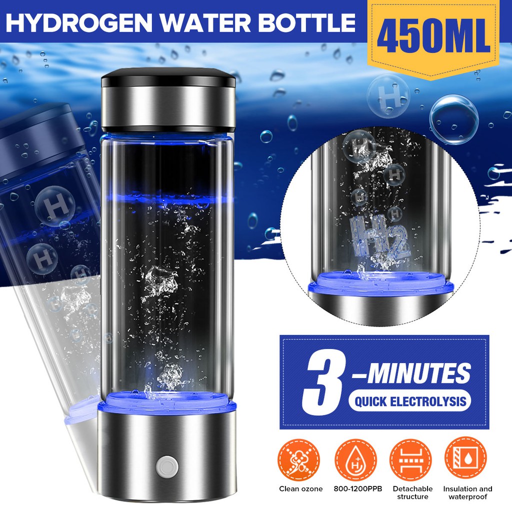 Portable 3-Minute Hydrogen-Rich Water Bottle High-Concentration Hydrogen Generator Glass Water Cup Anti-Aging Alkaline Water Generator 