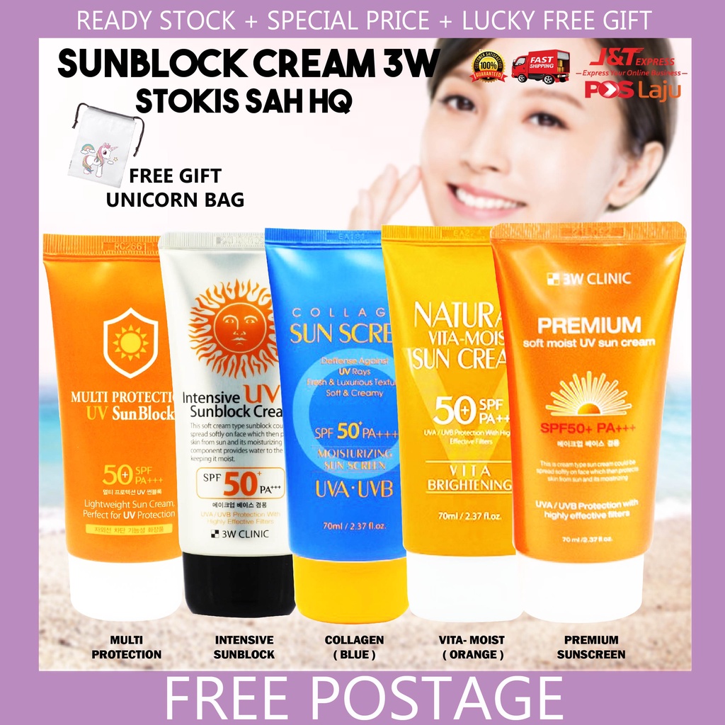 3W Clinic Intensive UV Sun Block Cream / Collagen Sunscreen / Natural ...