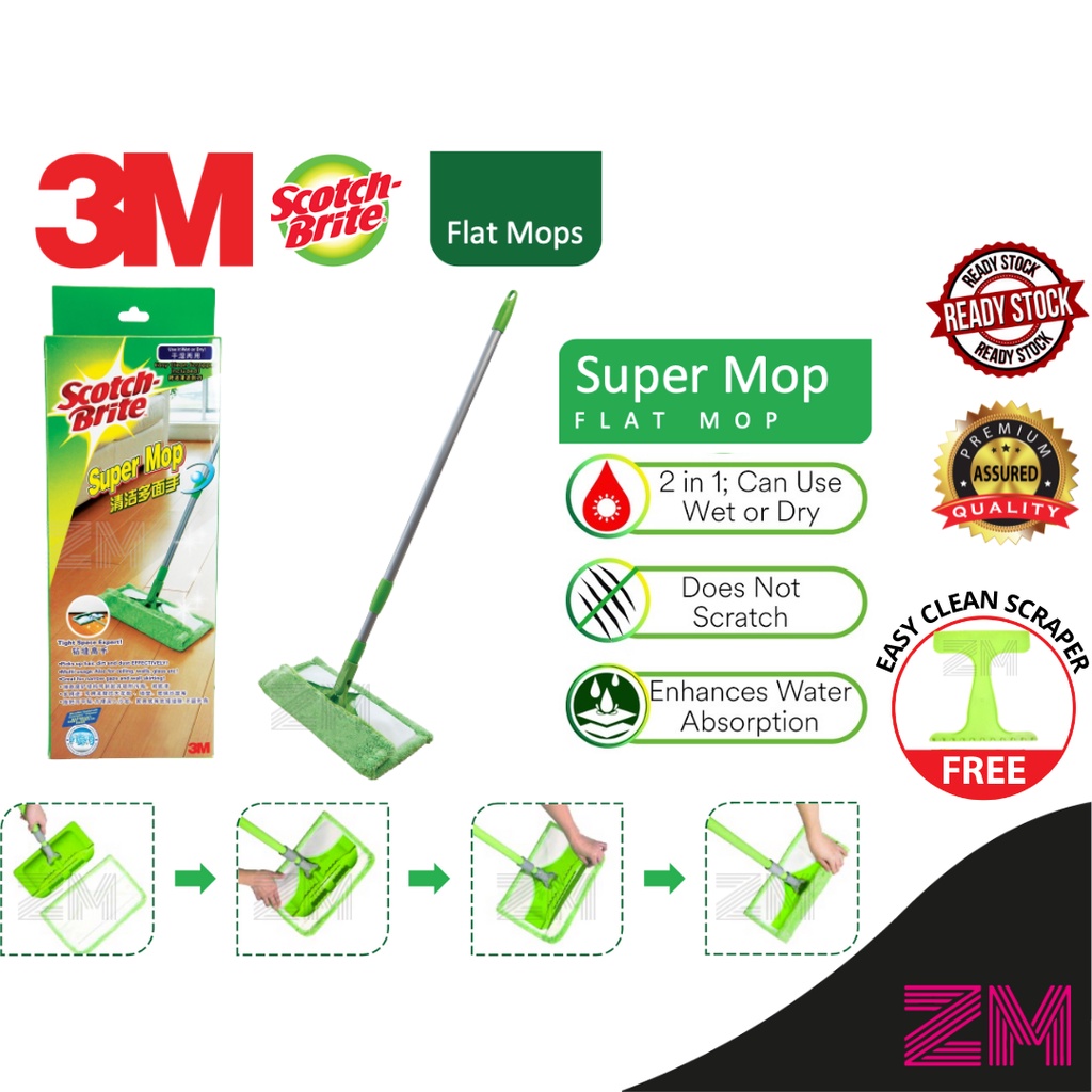 3M Scotch Brite Super Mop Set Clean 360 + Free Scrapper Wet Mop / Dry