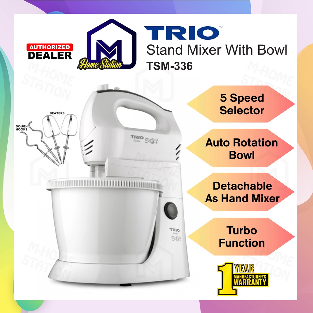 Khind / TRIO Stand Mixer with Bowl 5-Variable Speeds Detachable As Hand Mixer SM220 OR TSM-336 Mesin Pengadun Berdiri