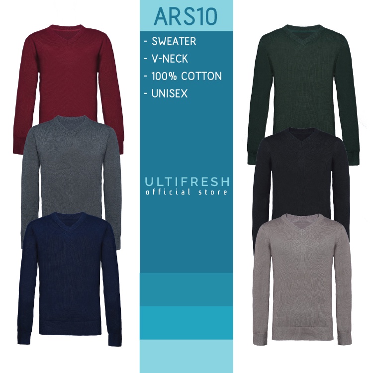 ULTIFRESH Beam Classic 100% Cotton V-Neck Sweater ARS10 Unisex Adult ...