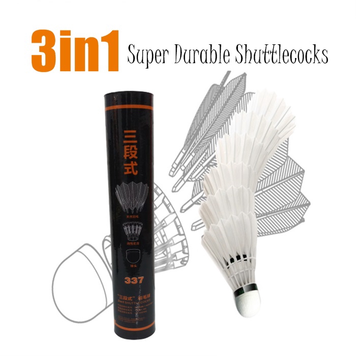 3 In 1 Super Durable Badminton Feather Shuttlecock (12pcs) Shopee