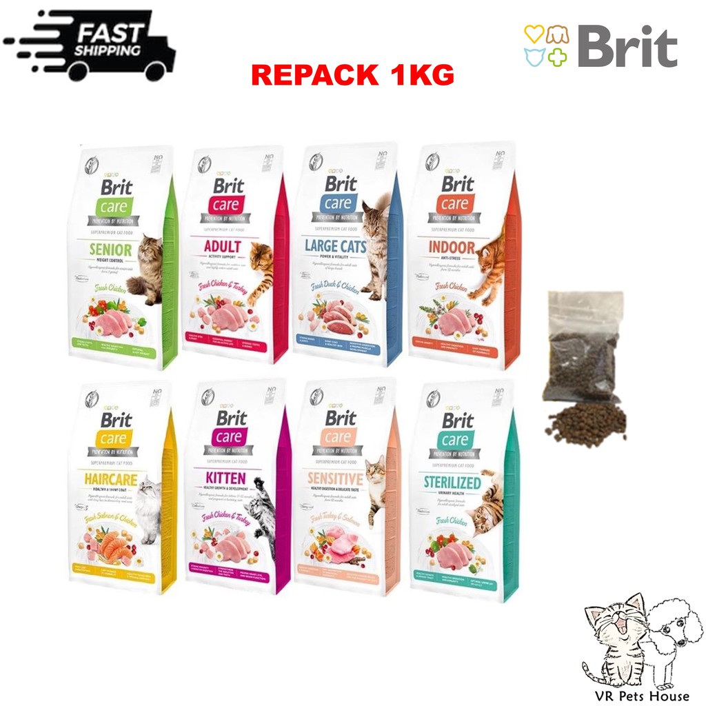 Repack Brit Care Cat Grain Free 1kg Kitten Adult Senior Indoor Large Cats Sterilized Sensitive Haircare Shopee Malaysia