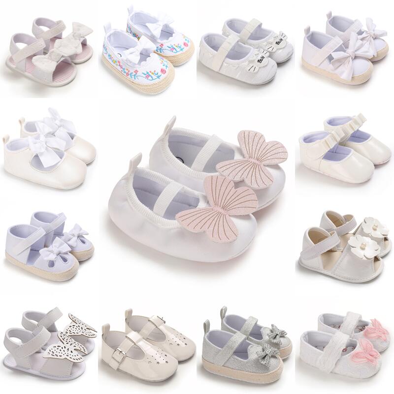 White Baby Shoes Binyag Girl Princess Shoes Bow Soft Sole Toddler Shoes