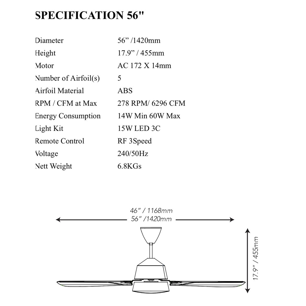 Nsb N Led 5 Blades Ceiling Fan 56 Bk