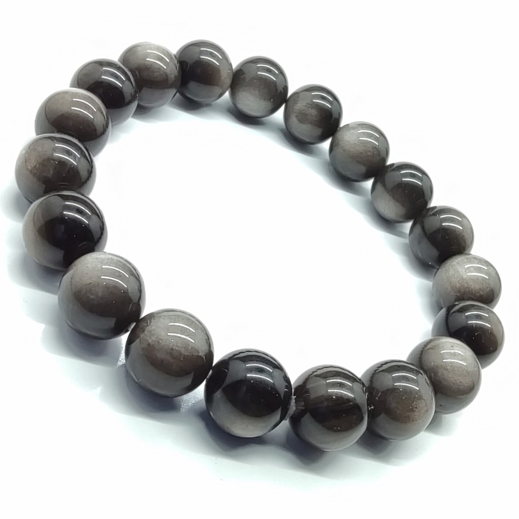 10 5mm Natural Silver Obsidian Crystal Bracelet 天然银曜石水晶手链辟邪化煞招财 Shopee Malaysia