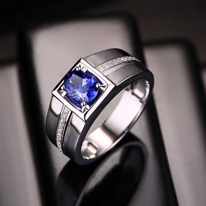 Sapphire Diamond Silver Platinum Ring for Men Women Fashion Titanium Jewellery Accessories Cincin