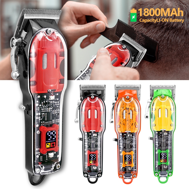 Professional Hair Trimmer Transparent Style LCD Digital Display Electric Hair Clipper Barber Rechargeable Hair Cutting Machine