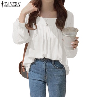 Image of ZANZEA Women Casual Long Sleeve Round Neck Solid Color OL Blouse