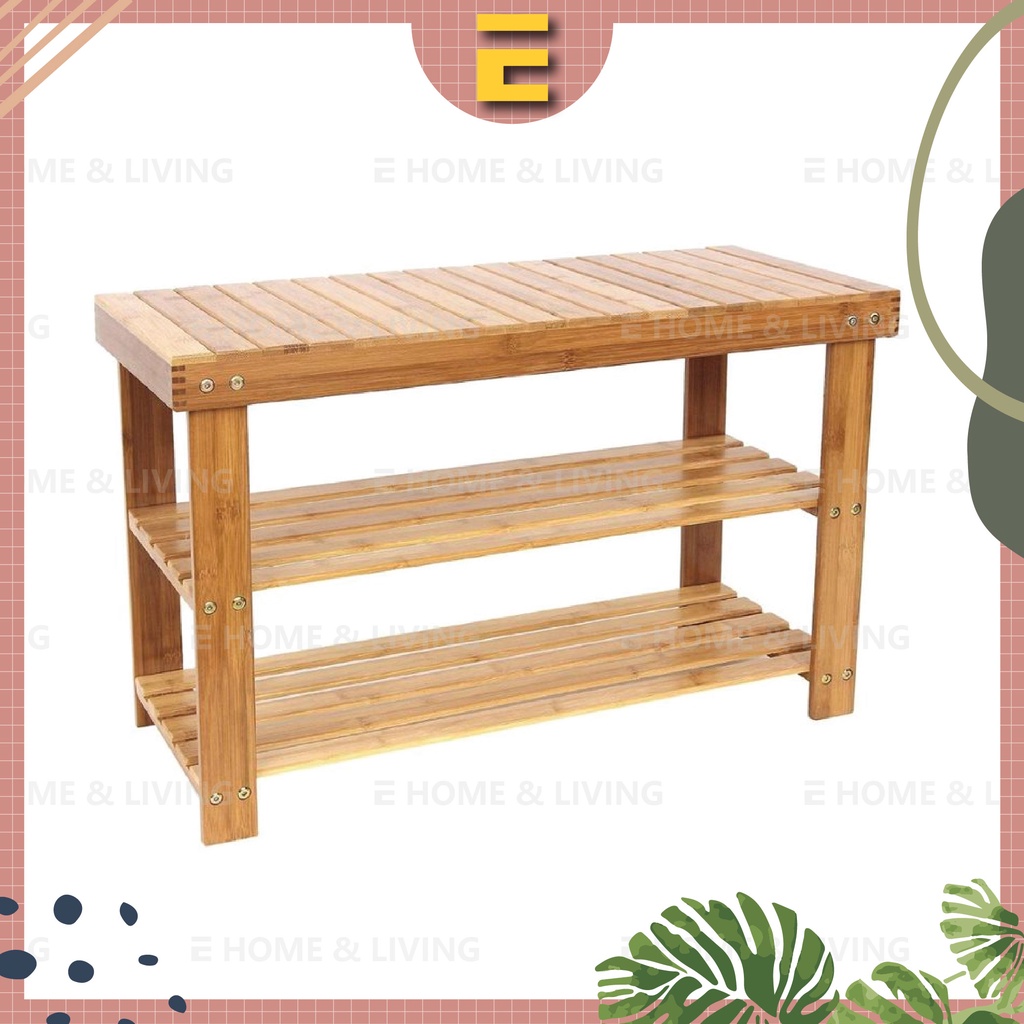 [EC] Bamboo Shoe Storage Bench Shoe Rack / Storage Stool [Bar/Carve Surface]