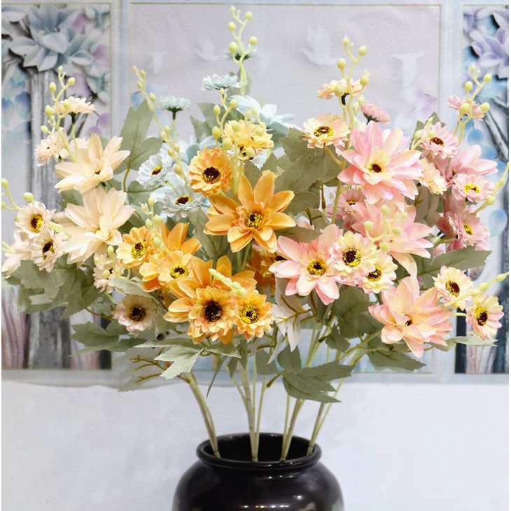 10 Heads Artificial Garden Dahlia chrysanthemum Fake Flower Bridal Bouquet Wedding Party Home Decor