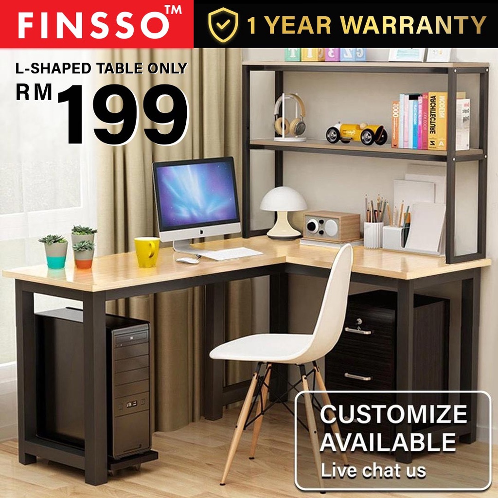 [READY STOCK] FINSSO: ANABILE L-Shape Study Table/ Table Rack/ Mobile Pedestal