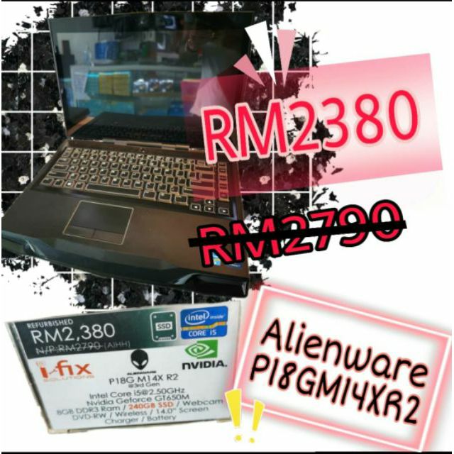 Refurbished Alienware M14xr2 High Performance Refer Picture For Spec Details Shopee Malaysia