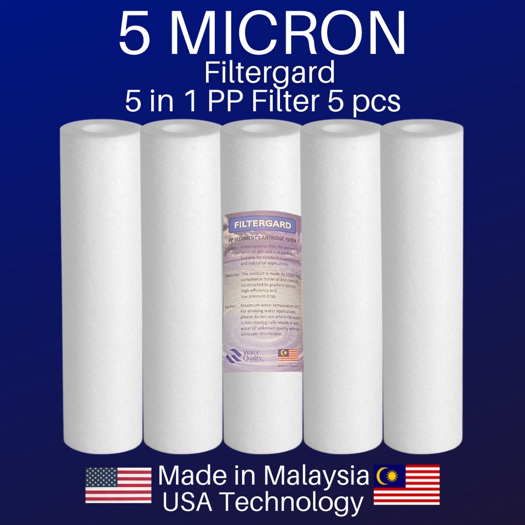Filtergard PP Sediment Water Filter Replacement Cartridge Filter Refill 5 micron (5pcs in 1)
