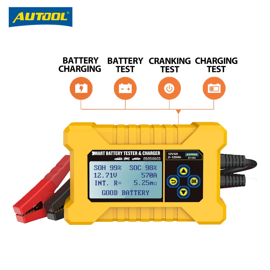 12V AUTOOL BT380 Car Battery Charging+Battery Tester Automotive