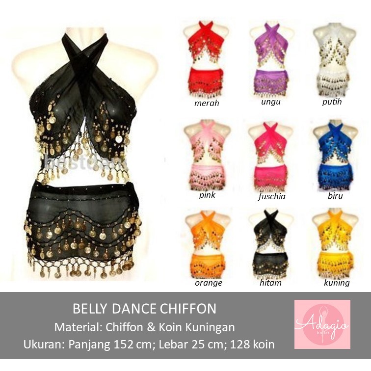 Belly Dance Belt Chiffon Chifon Set Belly Dance Hip Scarf Gold Coin