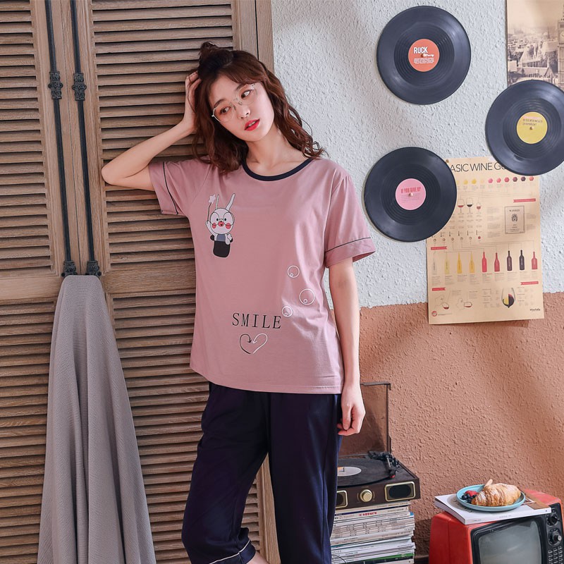 Pajamas Women Summer Short Sleeved Shorts Girl Cartoon Super Cute Home Service Casual Suit Girls Simple Cropped Pants Pajamas Summer Comfortable Large Size Pajamas Two Piece Suit Girls Can Wear Home Clothes Pajamas