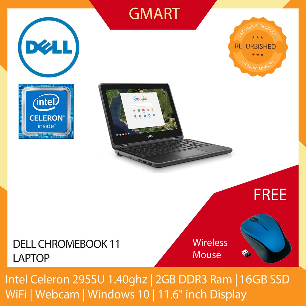 Dell Chromebook 11 Laptop 11 6 Inch Lcd Intel Celeron 2955u 2gb Ddr3 Ram 16gb Ssd Wifi Windows 10 Webcam Shopee Malaysia