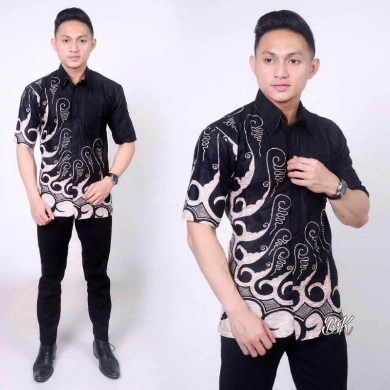 HITAM KEMEJA Sweet Black Short Sleeve BATIK Shirt, Indonesian Special BATIK