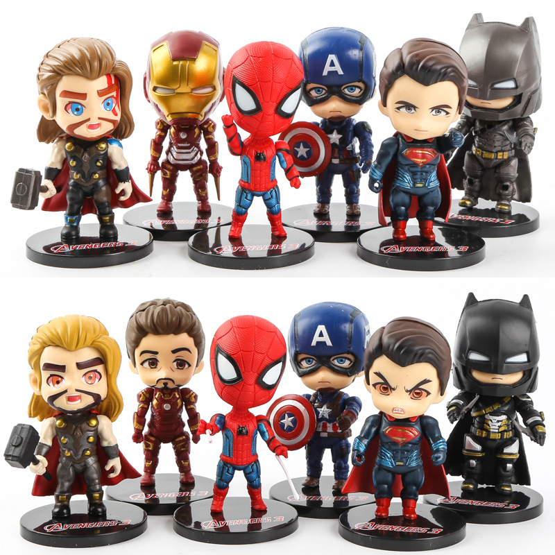 6pcs/set The Marvel Avengers Alliance Bat Spiderman Iron Man Figure Doll Toys Cake Topper