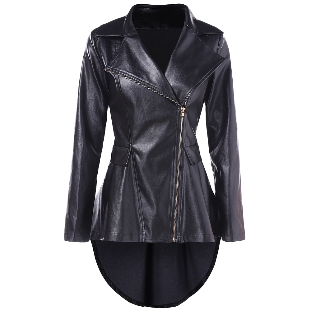 High Low Faux Leather Tunic Jacket Shopee Malaysia