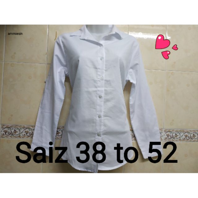 Kemeja Putih Berkolar Lengan Panjang Wanita Ready Stock Woman Long Sleeve White Plain Shirt Shopee Malaysia