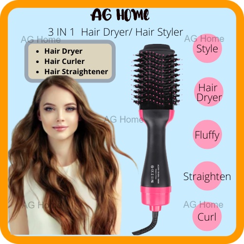 Hair Dryer 3 in 1 Negative ION Hot Air Dryer Curly Hair Straight Hair Style  One Step Beauty Tools | Shopee Malaysia