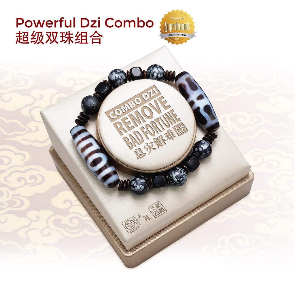 Dzi Kingdom Remove Bad Fortune Powerful Dzi Combo Bracelet 天珠王国 息灾解难 超级双珠组合手链