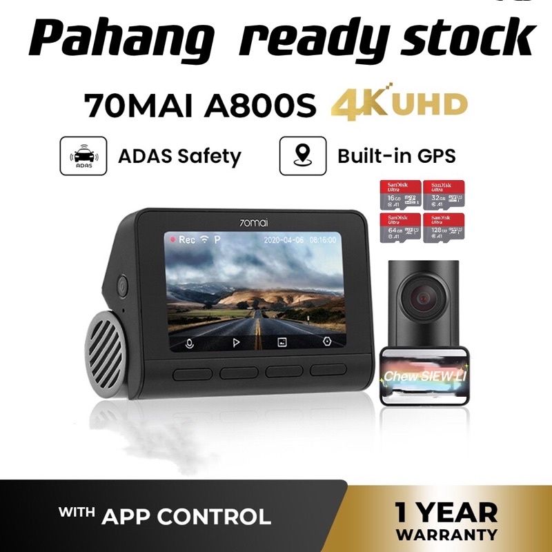 70mai A800s Or A800 Set Car Recorder Dual vision 140 FOV 4K Ultra HD Screen 70 Mai DVR Dash Cam APP Control