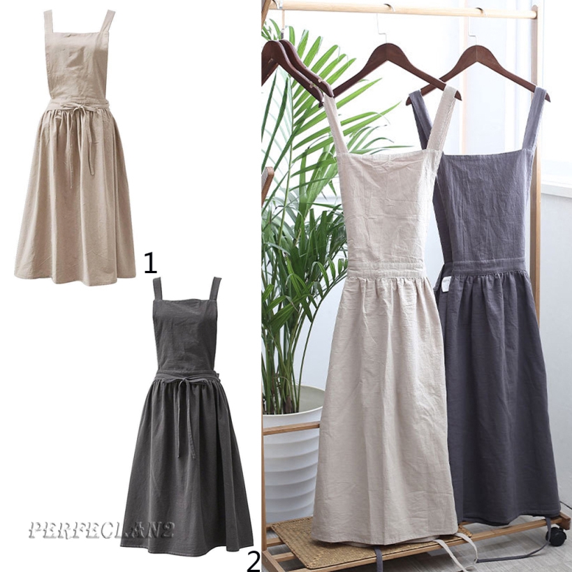 [perfeclanfdMY] sedia ada1pc Retro Women Cotton&Linen Apron Strap Pinafore Dress Restaurant Craft Cooking Coffee Shop Workwear