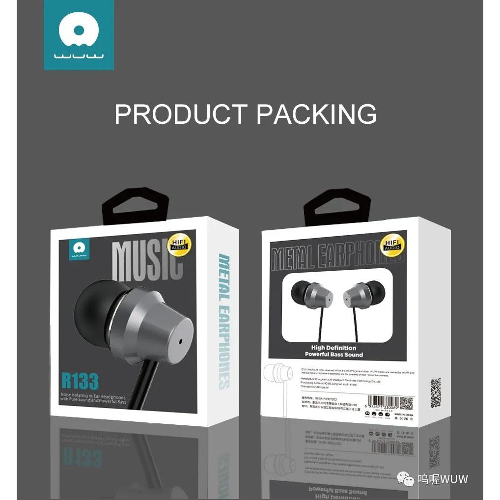 READY STOCK WUW R133 Earphone Hifi Earset Super Stereo Bass Metal Earphone For All Devices Android