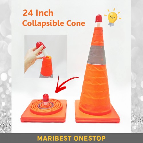 24 INCH Collapsible Foldable Safety Security Traffic Cone with Warning Light