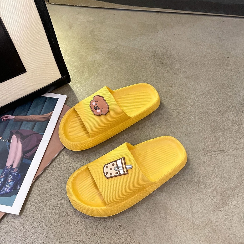 shopee: Cute Bear Bubble Tea Soft Colours Couple Summer Indoor Home Bathroom Thick-Soled Slippers Comfortable Shower Sandals (0:2:Color:Yellow;1:2:Size:40/41)
