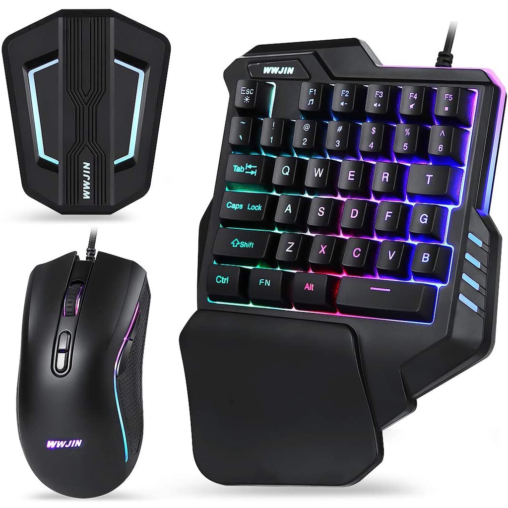 WWJIN T10 One handed gaming mouse and keyboard combo Wired Rainbow ...