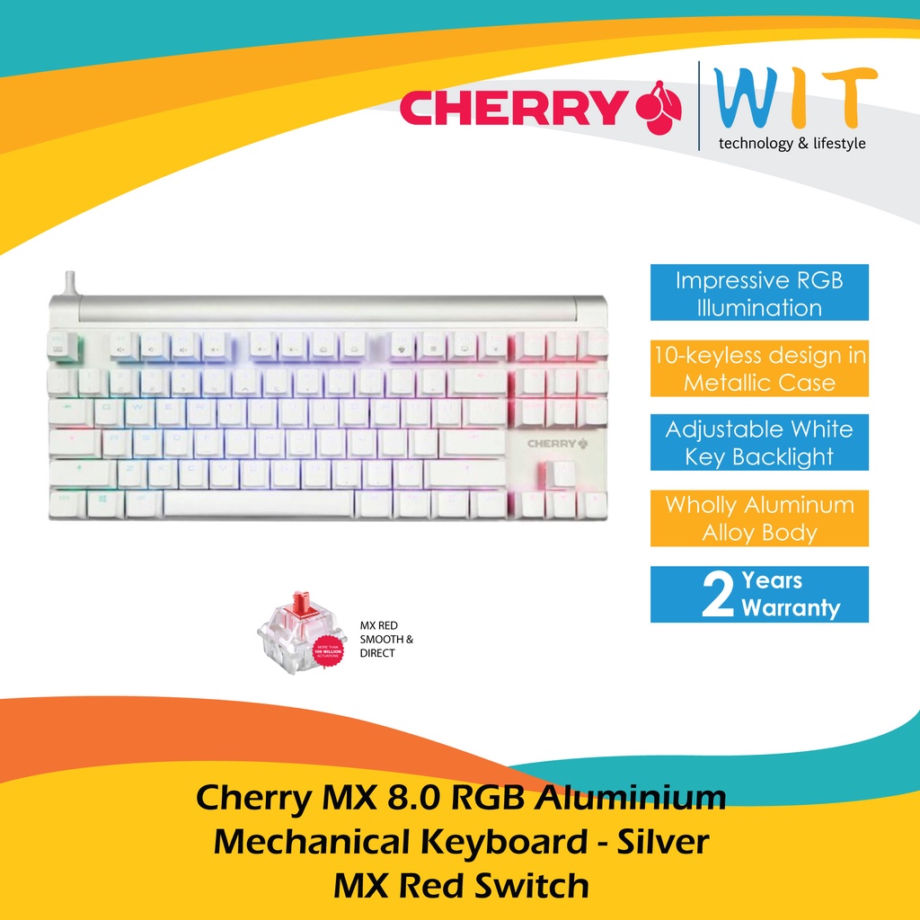 Cherry MX 8.0 RGB Aluminium Mechanical Keyboard - Black/Silver - MX Blue/MX Brown/MX Red Switch