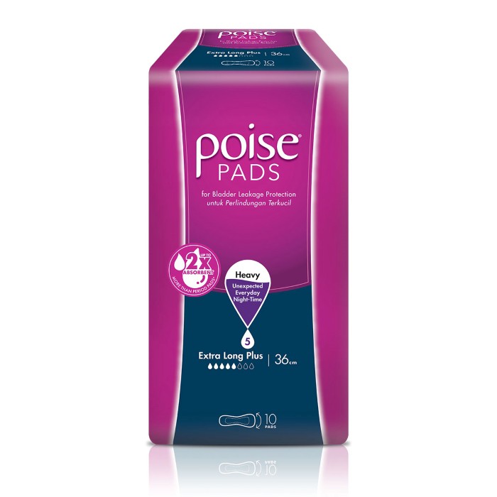 Poise Pads Extra Long Plus Non Wing Incontinence/Adult Diapers 36cm/10 Pcs