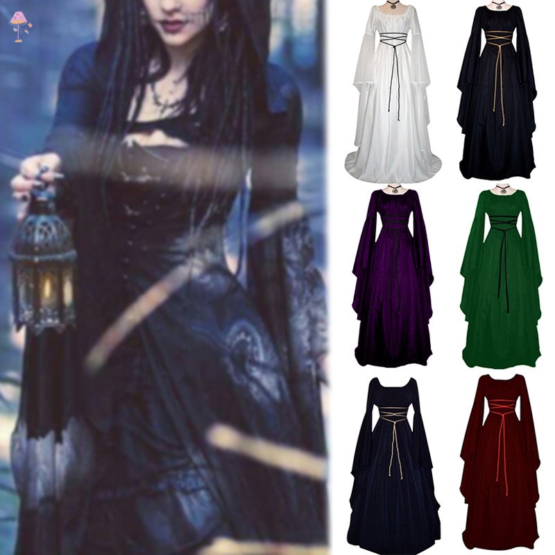 LC support COD Women Vintage Style Medieval Maxi Dress Lace Up Gothic ...