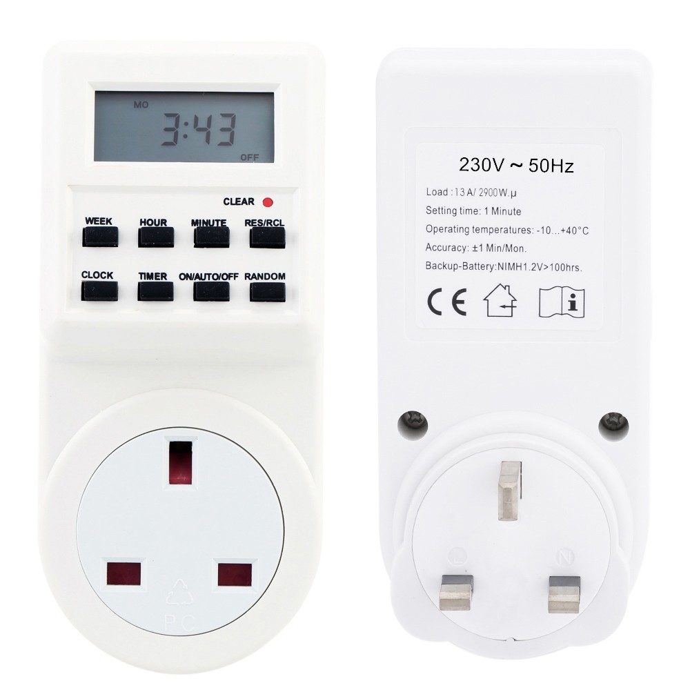 24 Hour 7 Day Socket Programmable Mains OSD Digital Timer Plug Switch 12 