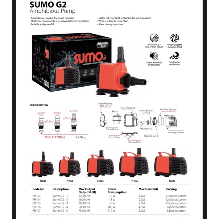 Aqua Zonic Sumo G2 - 3 Amphibious Eco Water Pump Energy Saving