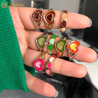 Fashion Colorful Heart Shape Rings Opening Adjustable Ins Style Ring for Women Jewelry Accessories