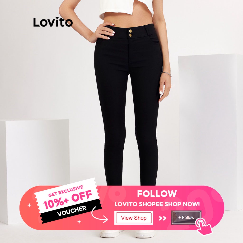 Multi Have Lovito Casual Double Button Pocket Leggings L18X049 (Black) Legging Kasual Saku Kancing Ganda (Hitam) Purpose - Image 3