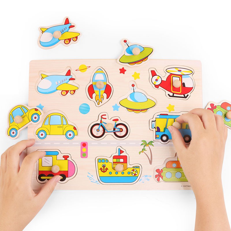 Various Vehicles Wooden Puzzle Pets Jumbo Knob Wooden Puzzle Classic Wooden Toys To Crafts Pretend Play and Games