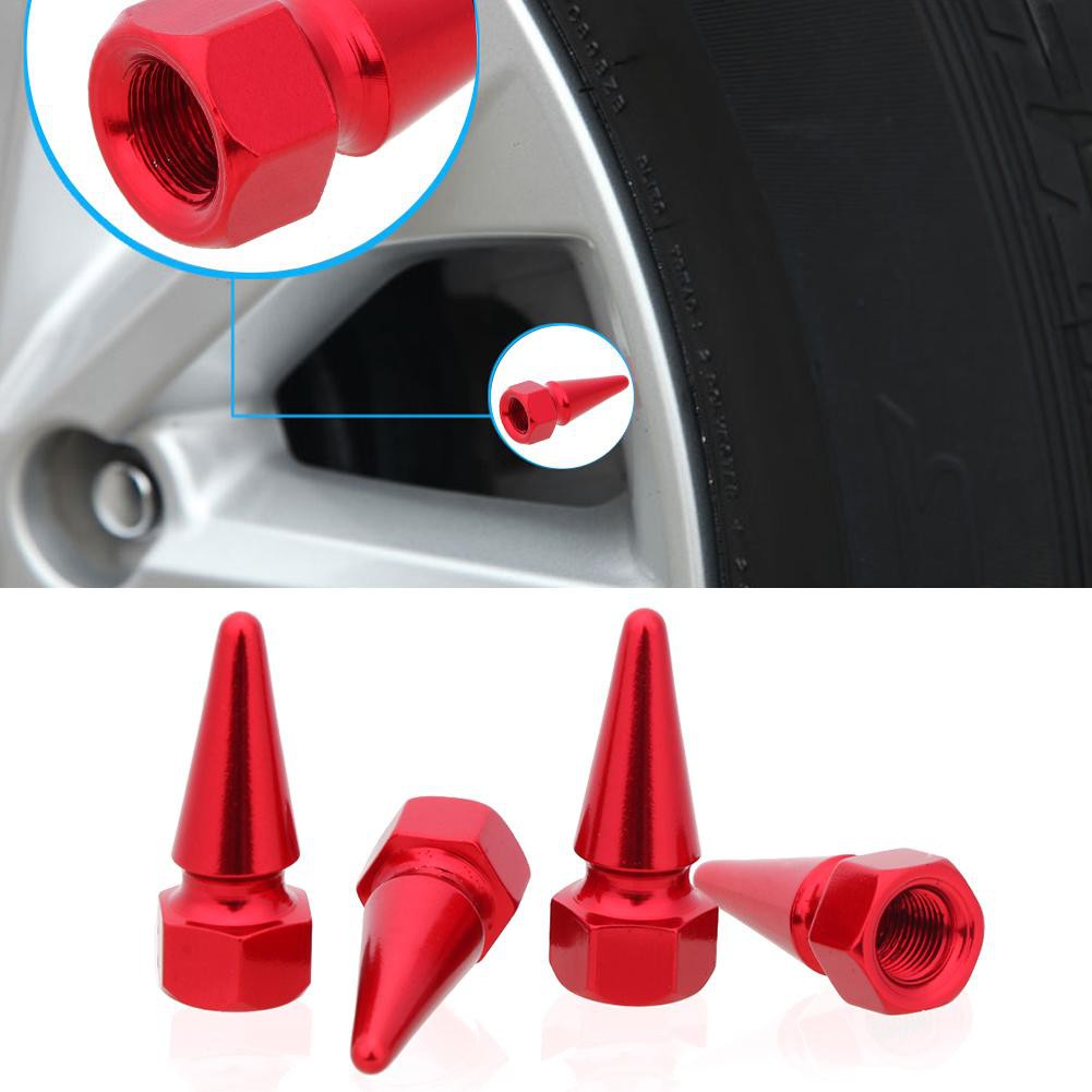 2 PC RED ALUMINUM VALVE STEM CAPS WITH SPIKES FOR MOTORCYCLE WHEEL TIRE M8