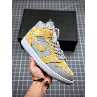 jordan 1 mid bone grey yellow