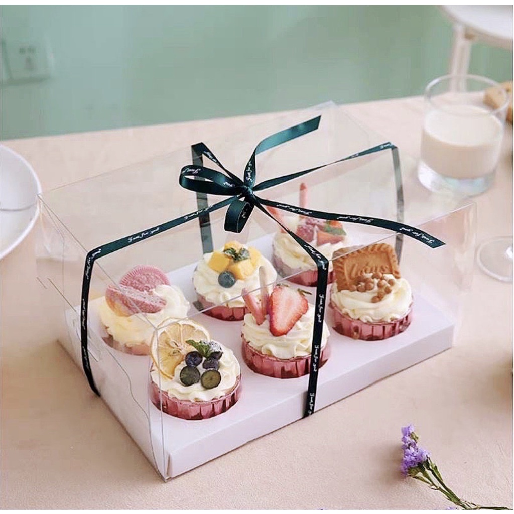 6 12 Hole Paper Cupcake Box Full Transparent Bakery Cupcake   Muffin 