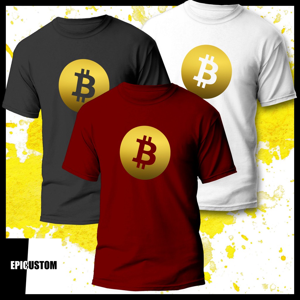 Bitcoin Logo BTC Crypto Gold Print Tee 100% Cotton Unisex T-Shirt Black White Grey Maroon Red