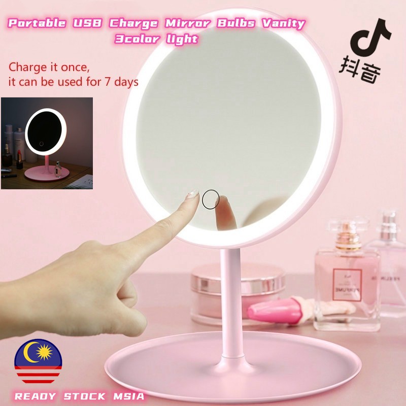Rechargeable 3 Mode Led Light Makeup, Countertop Makeup Mirror With Lights