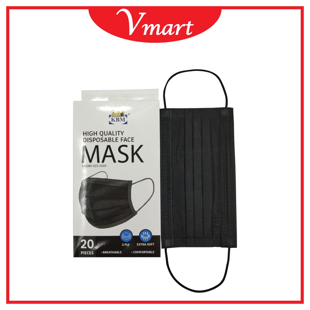 KBM Black Face Mask / Non Medical Face Mask / 3 Layers Disposable Face