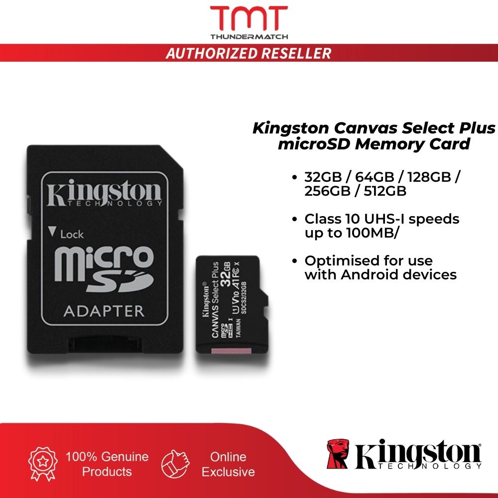 TMT Kingston Canvas Select Plus 32GB 64GB 128GB 256GB Micro SD Memory